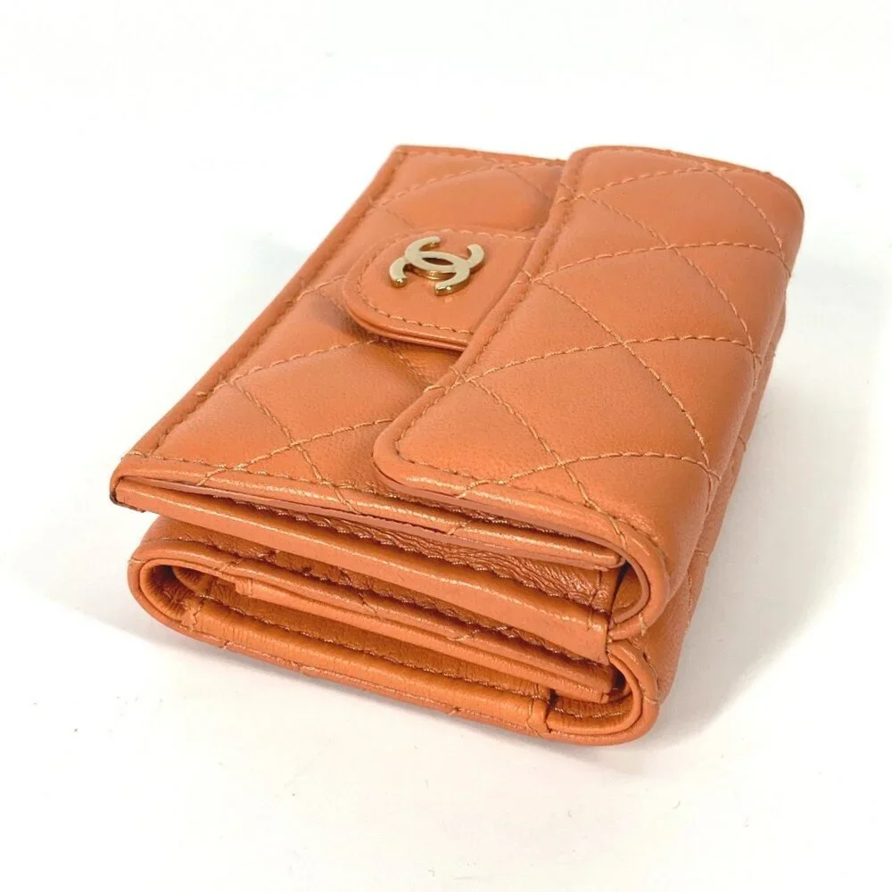 CHANEL Orange Lambskin Leather Logo Wallet - Picture 7 of 16